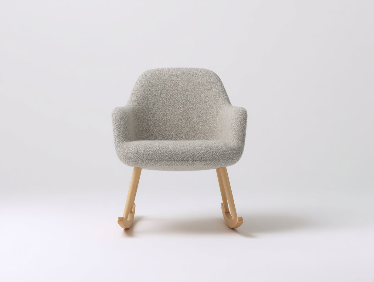 Mecedoras de tela borreguillo 72x80x84 cm - gris claro y madera natural - para salón con base curva