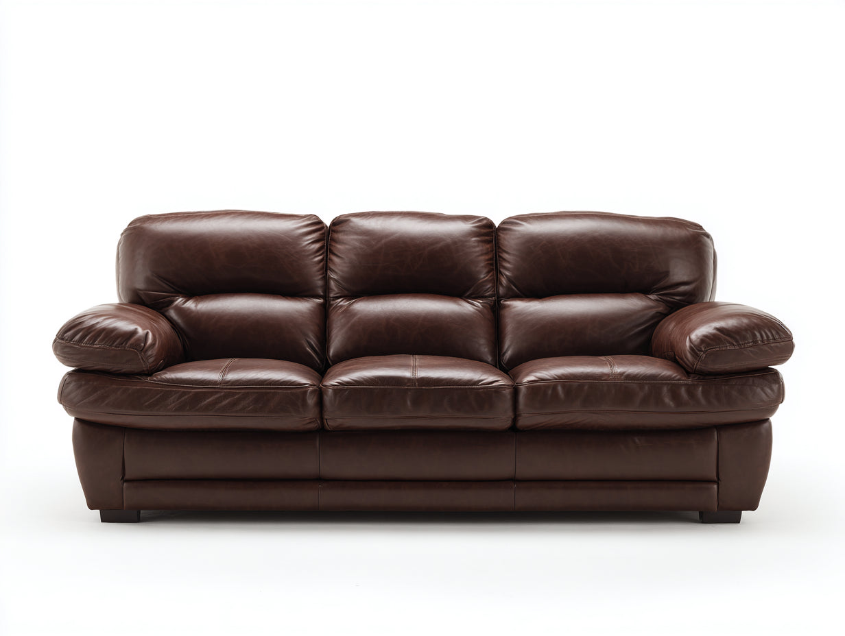 Sofás 3 plazas de piel sintética 220x92x86 cm - Marrón oscuro - Estilo clásico para salón