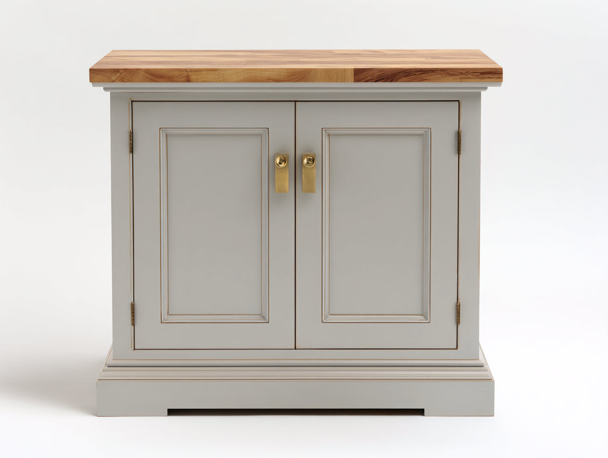 Aparadores de madera 120x45x90 cm - gris claro y madera natural - 2 puertas estilo clásico
