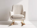 Mecedoras de tejido bouclé 74x86x91 cm color blanco crema dorado y madera natural para salón - base de balanceo - diseño moderno
