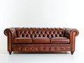 Sofás 3 plazas de piel sintética 230x90x78 cm - Marrón cuero - Estilo clásico capitoné para salón