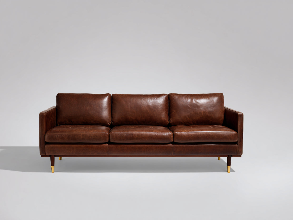 Sofás 3 plazas de piel sintética 220x88x82 cm - marrón y dorado - diseño moderno con patas cónicas