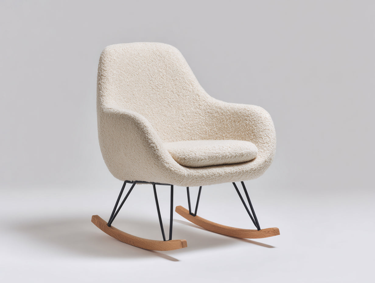 Mecedoras tapizadas en tejido bouclé 76x83x87 cm - Blanco crema-Negro-Madera natural - Estilo moderno para salón