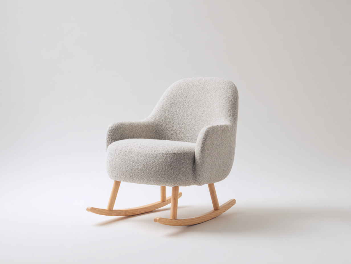 Mecedoras de tela borreguito 75x86x82 cm - gris claro y madera natural - base balancín compacta
