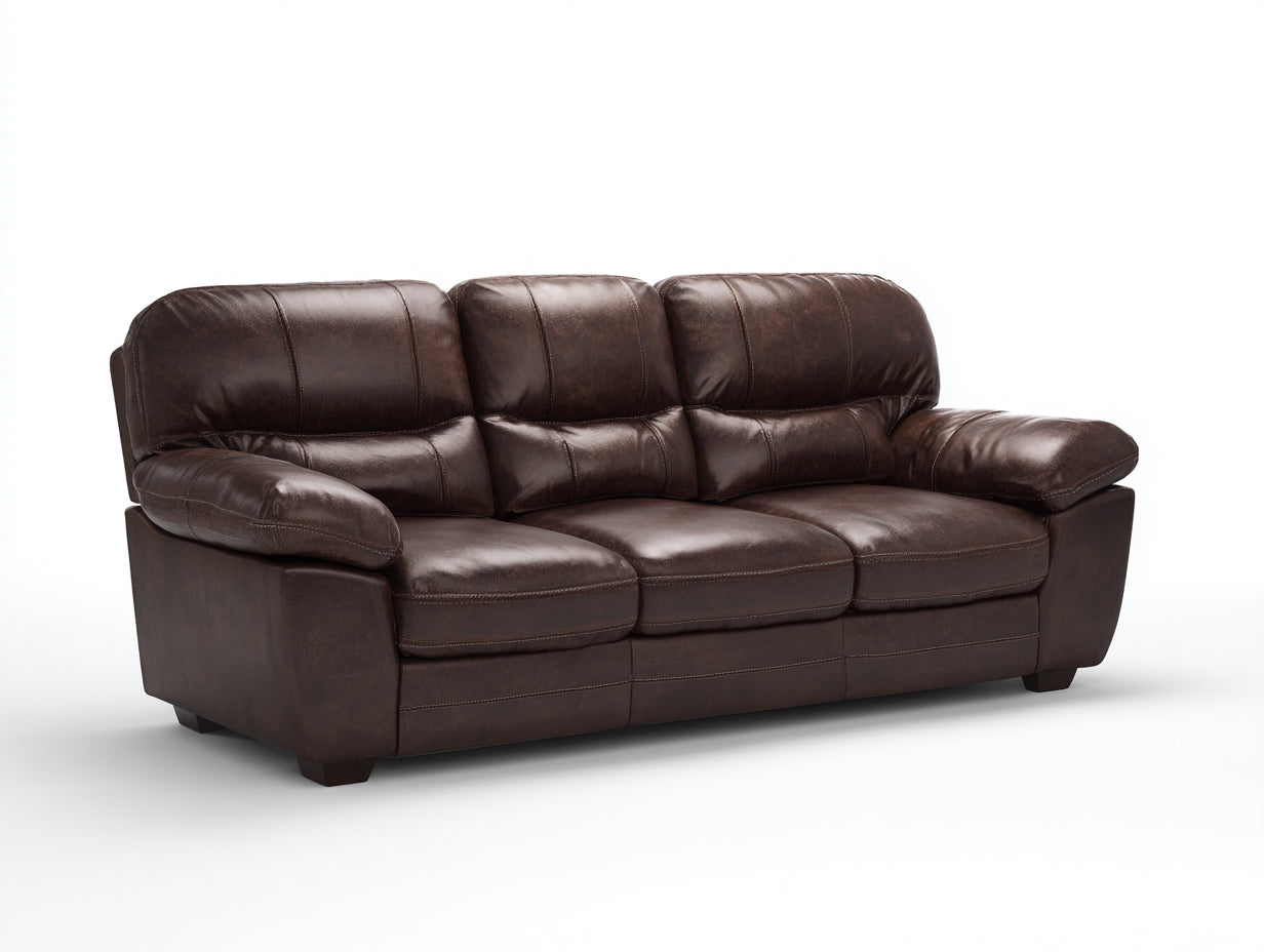 Sofás 3 plazas de polipiel acolchada 215x88x88 cm - Marrón oscuro - Diseño moderno