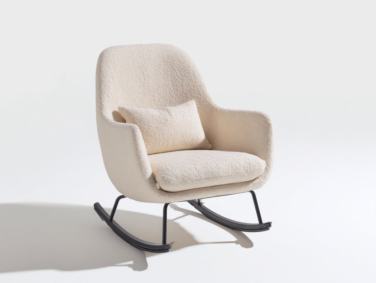 Mecedoras de tela borreguito 78x90x88 cm - crema y negro - base balancín para salón