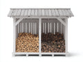 Leñero de exterior de madera 240x85x185 cm - Blanco-Gris - Doble compartimento
