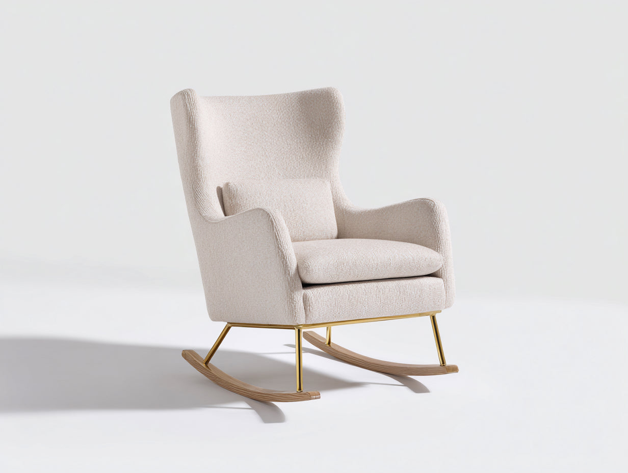 Mecedoras de tela bouclé 90x72x103 cm - Beige-Dorado-Natural - Respaldo alto
