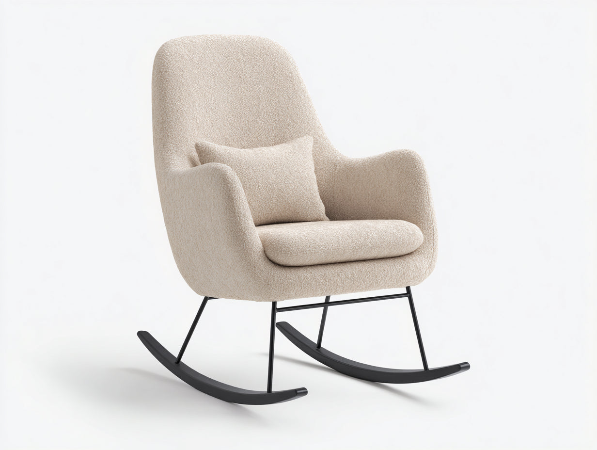 Mecedoras de tejido bouclé 75x87x96 cm color blanco crema y negro para salón - base de balanceo - diseño moderno