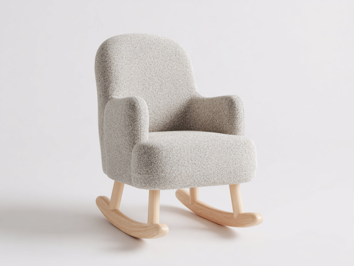 Mecedoras tapizadas en tejido bouclé 68x80x91 cm - Beige claro-Madera natural - Estilo nórdico para salón