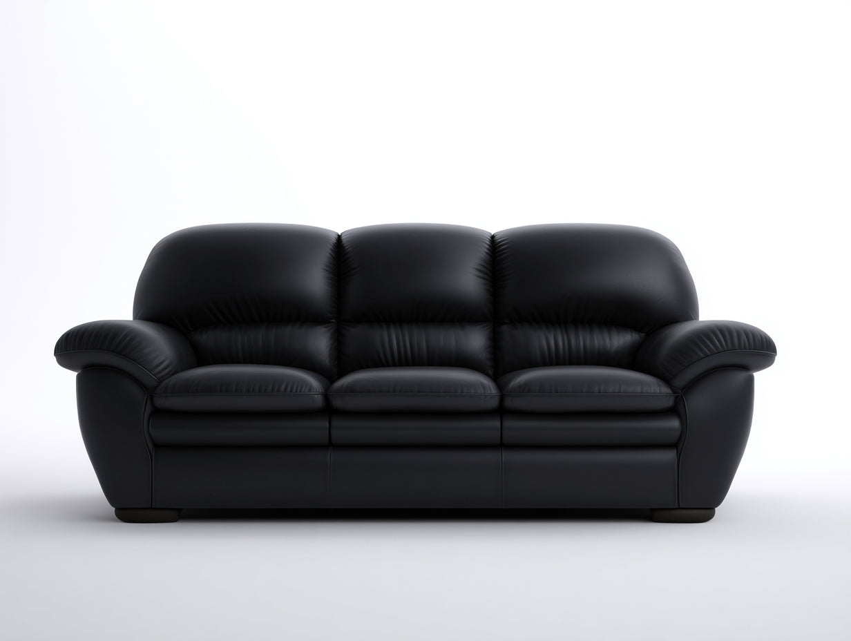 Sofás 3 plazas de piel sintética 220x92x90 cm - negro - para salón con brazos acolchados