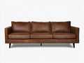 Sofás 3 plazas de cuero sintético 218x84x82 cm color marrón para salón - patas de madera - diseño moderno