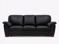 Sofás 3 plazas de cuero sintético 215x88x86 cm color negro para salón - patas de madera - estilo clásico