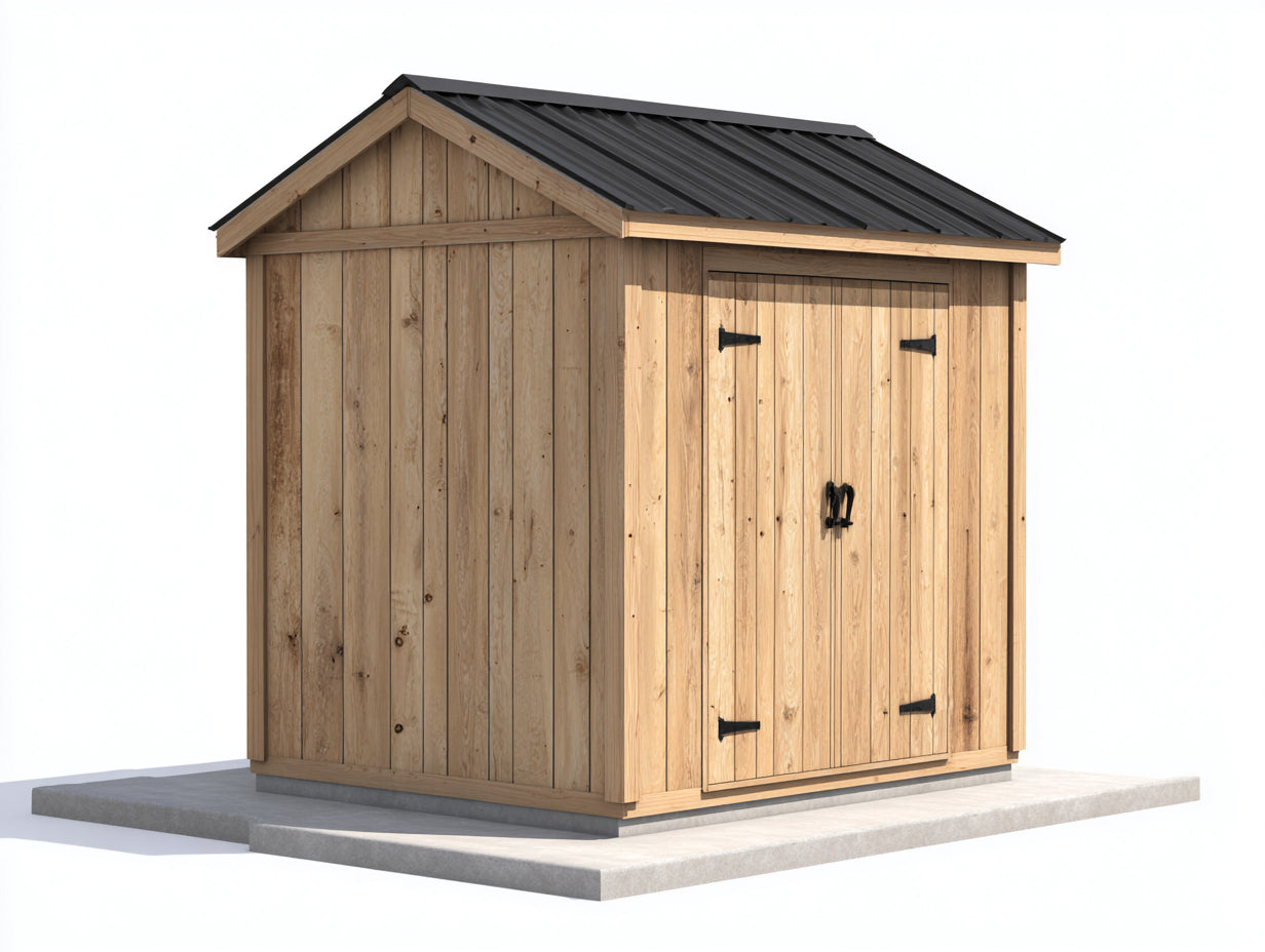 Casetas de jardín de madera 213x191x225 cm color madera natural y negro para exterior - 2 puertas - techo inclinado