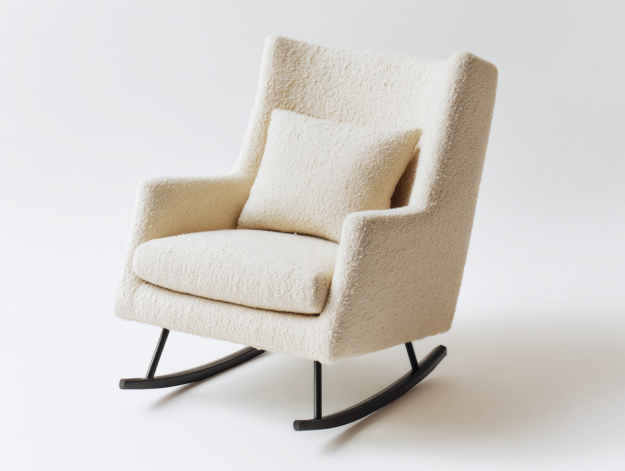 Mecedoras de tela borreguito 82x92x96 cm - crema y negro - respaldo alto con base balancín