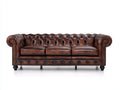 Sofás 3 plazas tapizado efecto piel 230x95x78 cm - marrón oscuro y negro - capitoné estilo Chesterfield