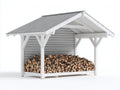 Leñero de exterior de madera 240x90x190 cm - Blanco-Gris-Madera natural - Estilo rústico con techo para jardín