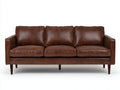 Sofás 3 plazas de piel sintética 215x86x84 cm - marrón oscuro - para salón con patas de madera