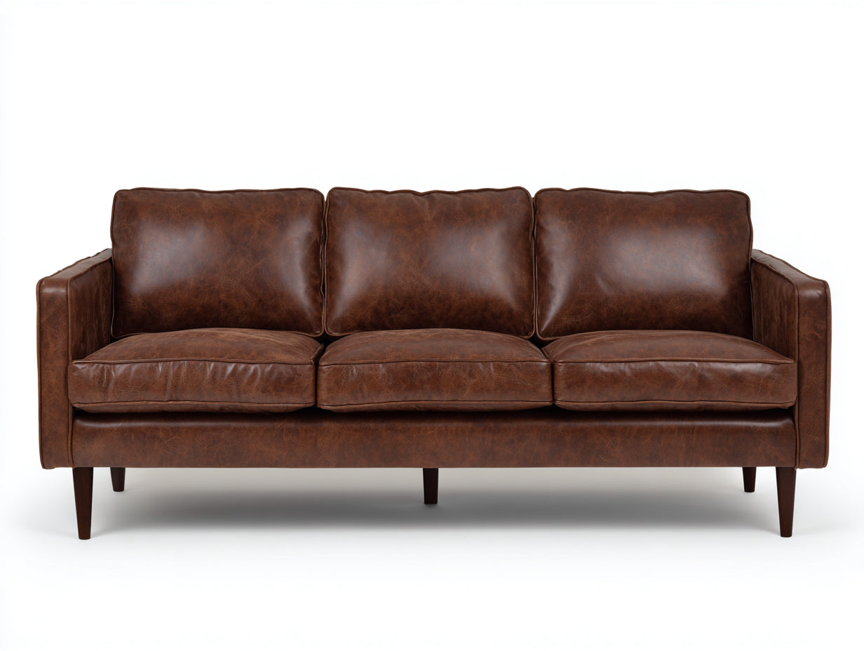Sofás 3 plazas de piel sintética 215x86x84 cm - marrón oscuro - para salón con patas de madera