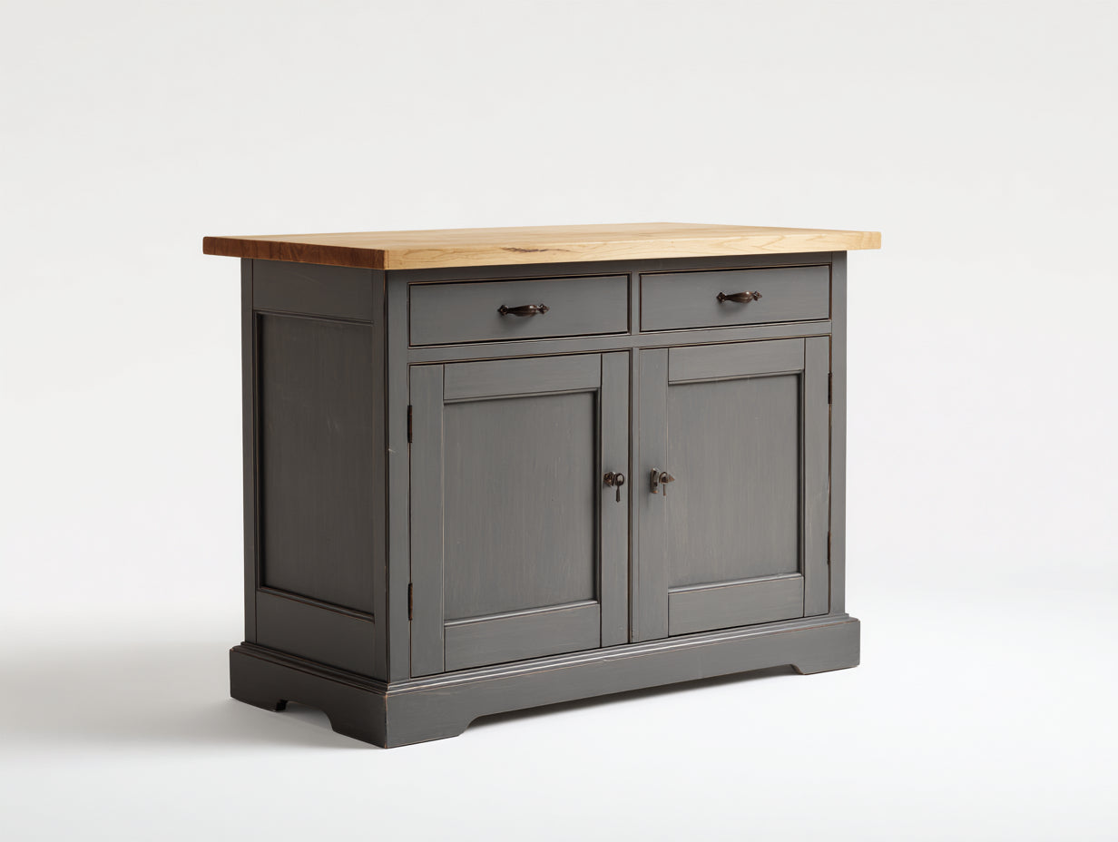 Aparadores de madera 120x45x90 cm - Gris oscuro-Madera natural - Estilo rústico moderno para salón y comedor
