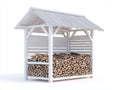 Leñero de exterior de madera 260x100x210 cm - Blanco - Techo a dos aguas
