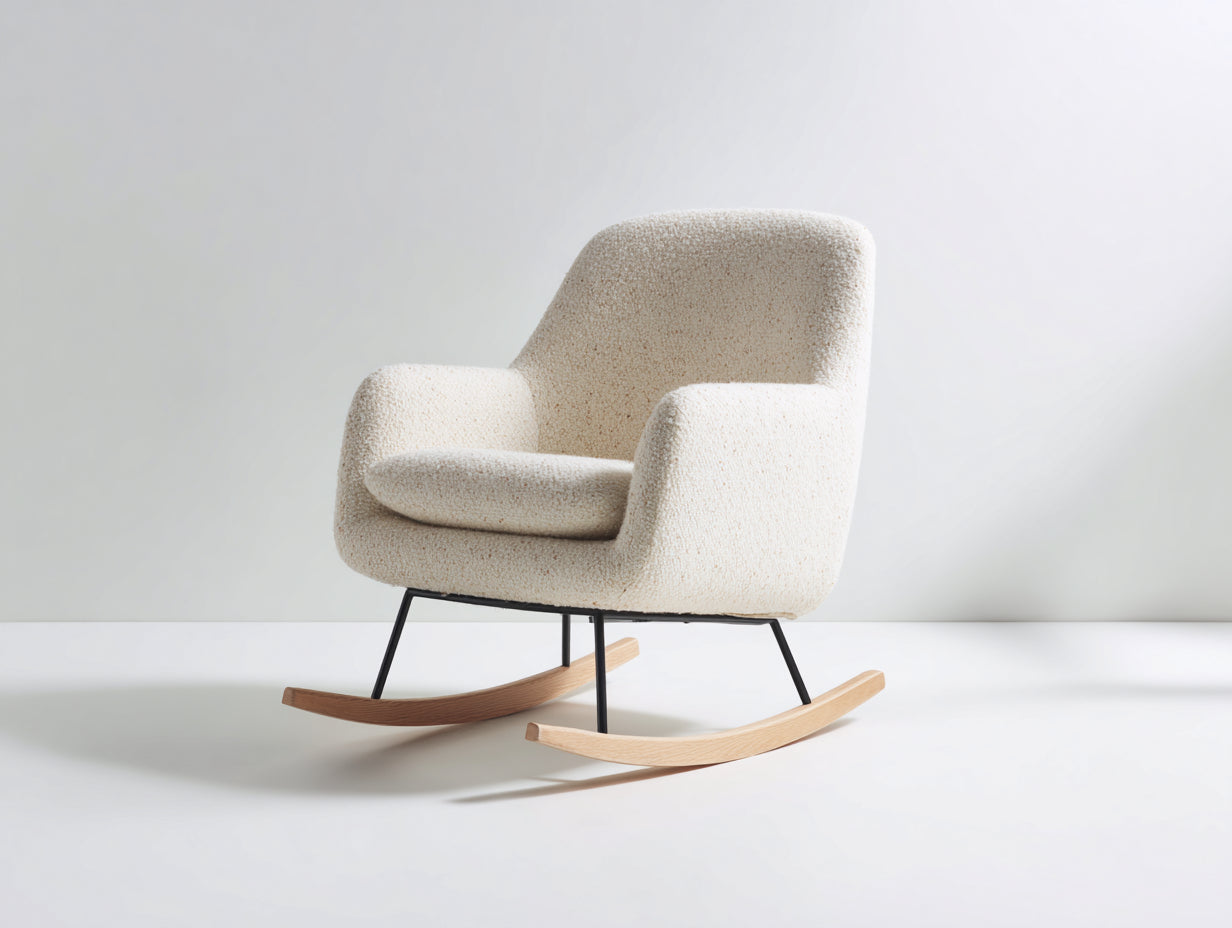 Mecedoras de tela borreguillo 75x88x92 cm - crema madera natural y negro - para salón con patines de balanceo
