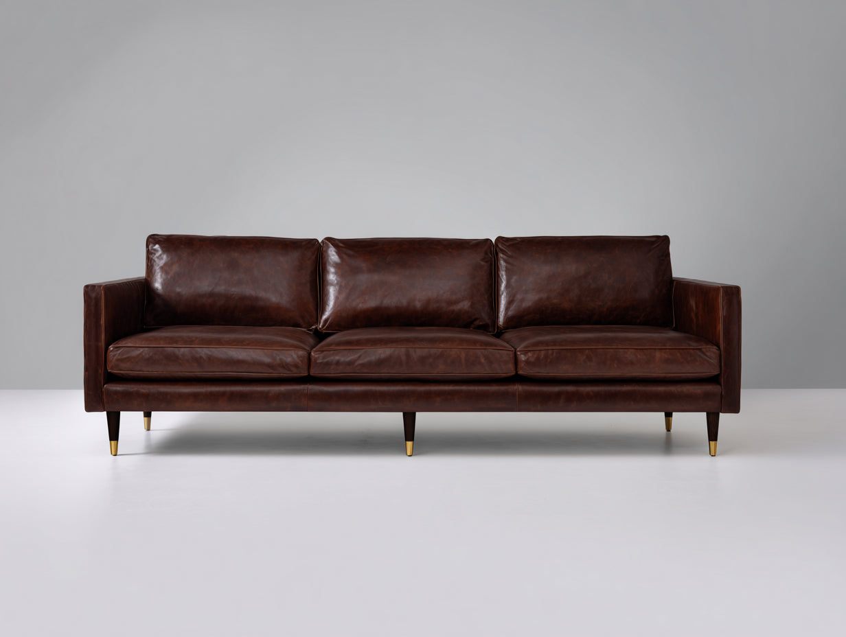 Sofás 3 plazas de piel sintética 225x88x82 cm - Marrón oscuro - Estilo moderno para salón