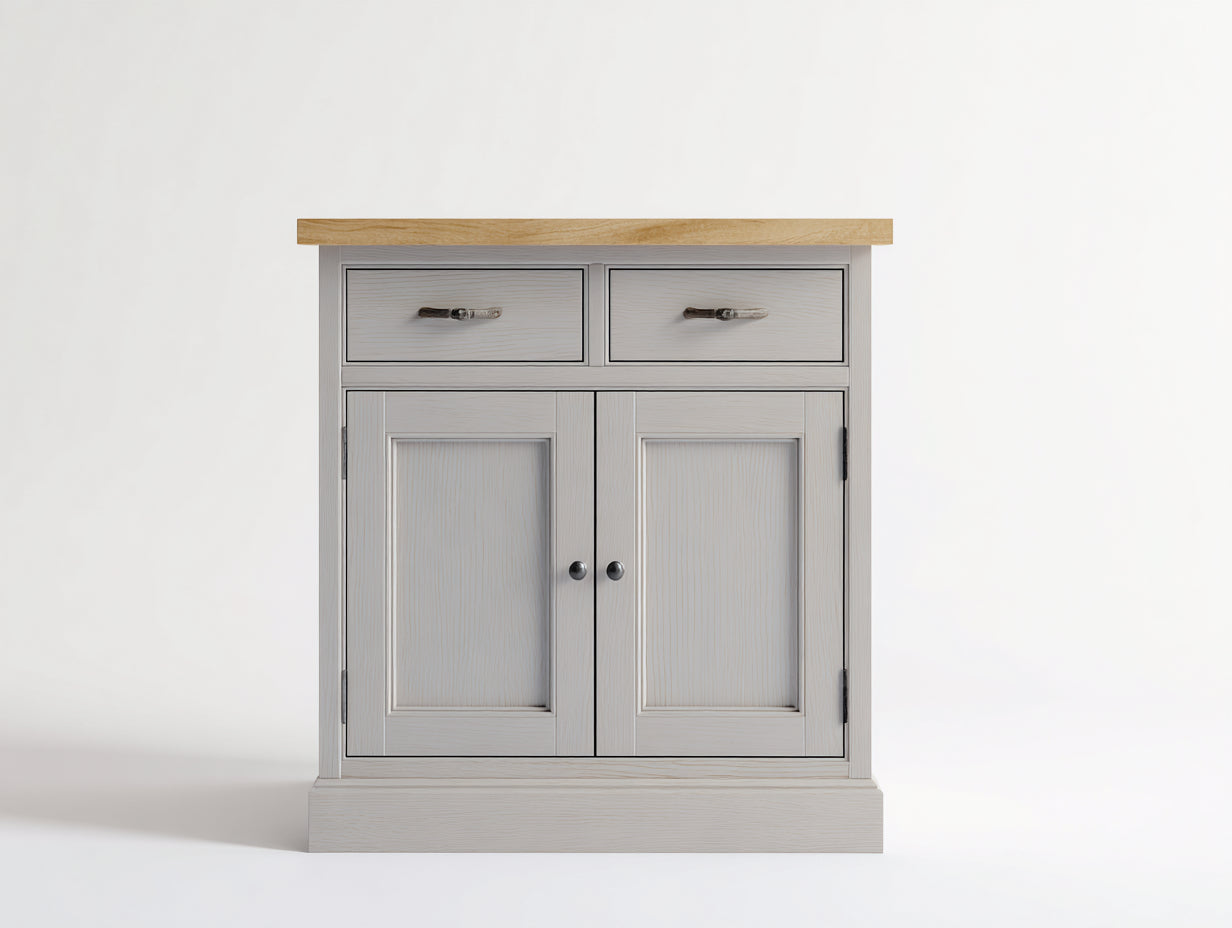 Aparadores de MDF 90x40x100 cm - gris claro y roble natural - para comedor con 2 puertas y 2 cajones