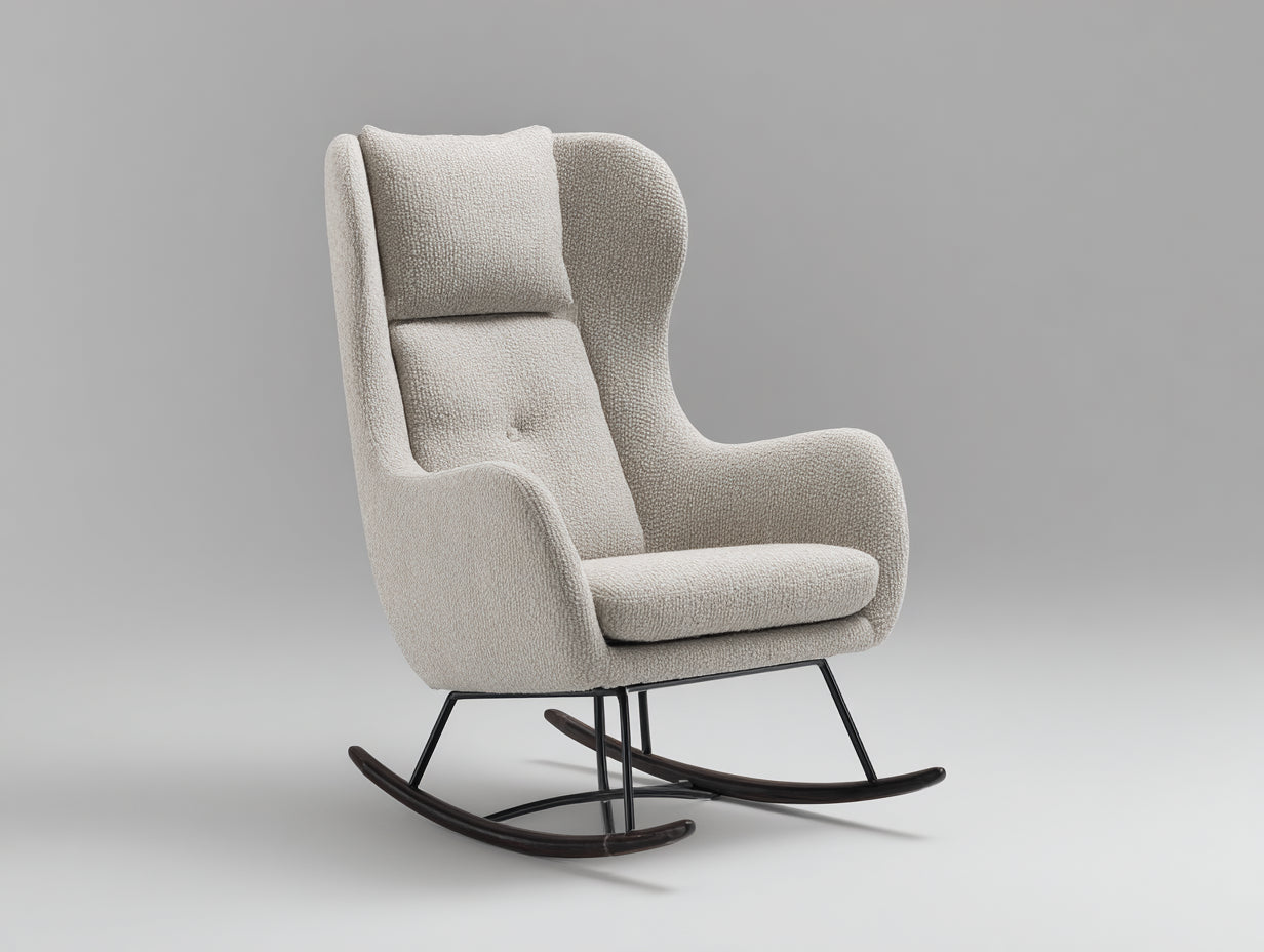 Mecedoras de tela bouclé 95x75x108 cm - Beige-Negro-Marrón oscuro - Respaldo alto