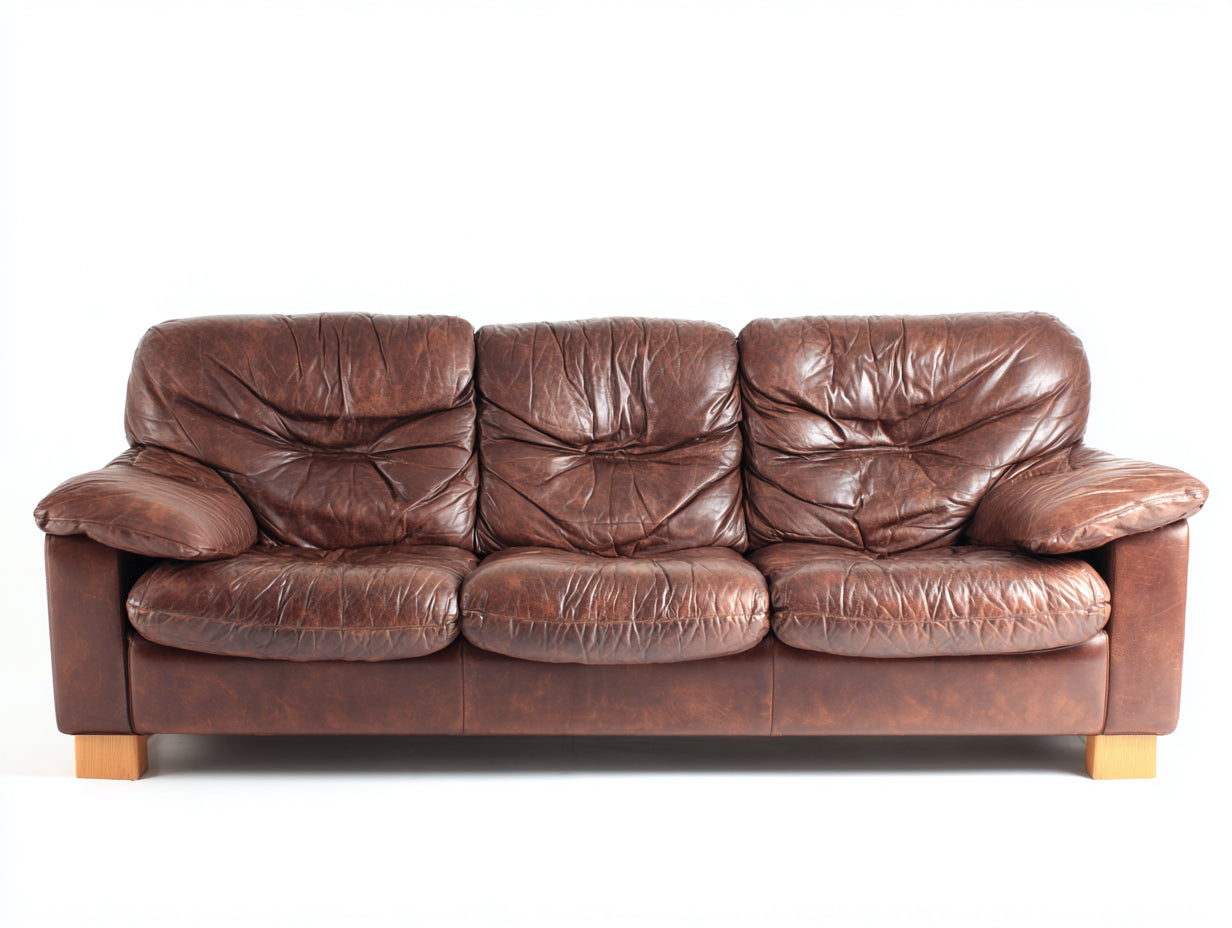 Sofás 3 plazas de polipiel envejecida 210x88x82 cm - Marrón-Natural - Estilo vintage