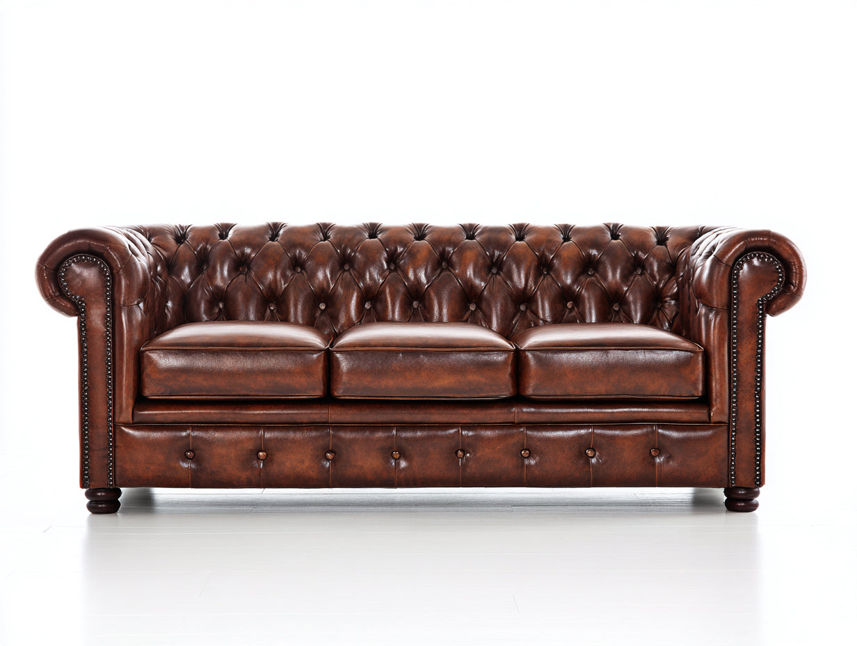 Sofás 3 plazas de polipiel capitoné 225x90x78 cm - Marrón-Negro - Estilo clásico