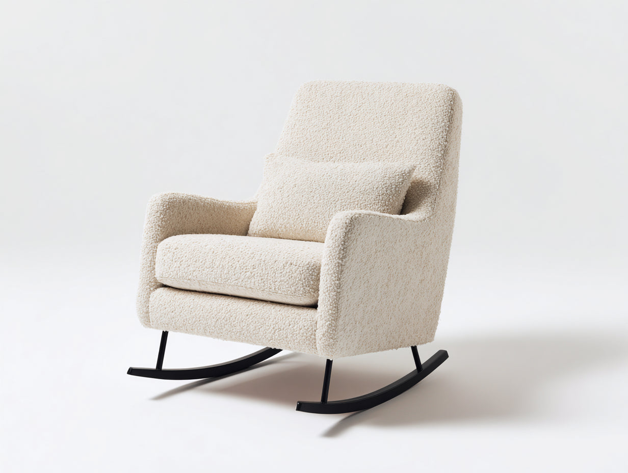 Mecedoras tapizadas en tejido bouclé 80x88x95 cm - Blanco crema-Negro - Estilo moderno para salón