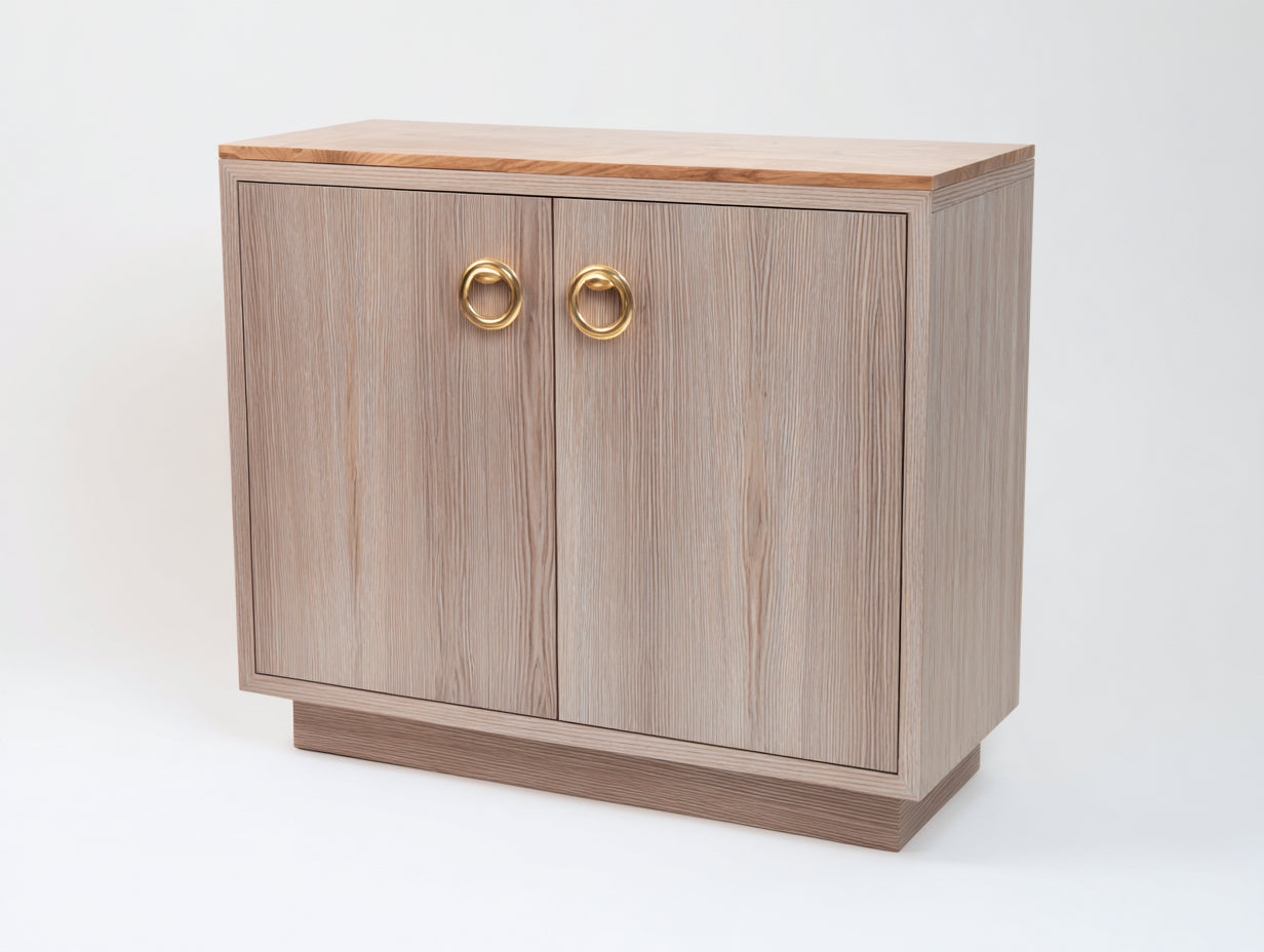 Aparadores de madera efecto roble 110x40x75 cm - roble claro - 2 puertas con tiradores dorados