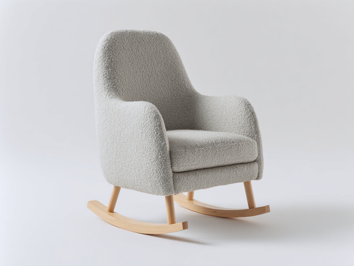Mecedoras de tela bouclé 80x72x90 cm - Gris claro-Natural - Base de madera